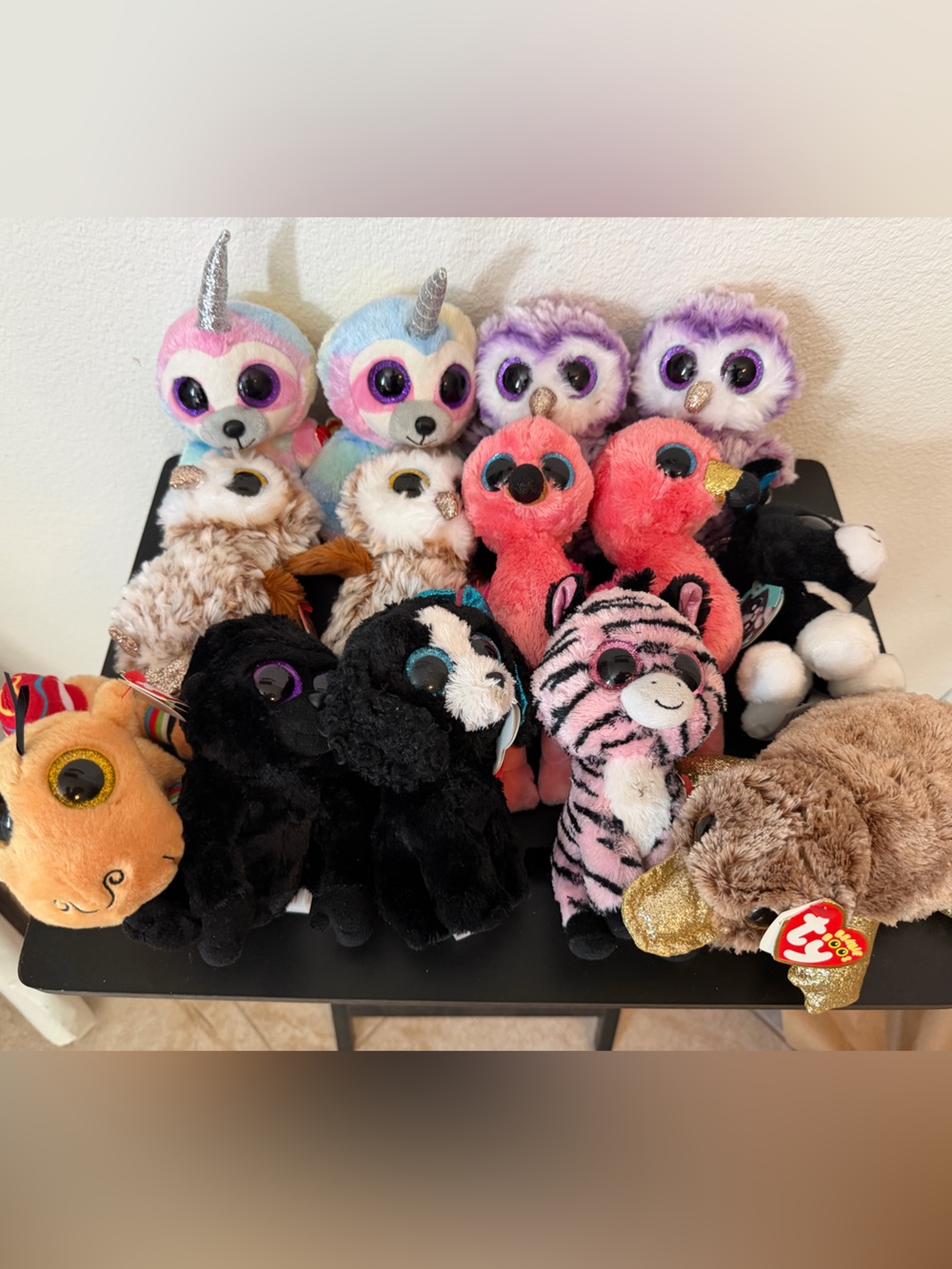 Ty Beanie Boos Lot Of 13 Mixed Lot: Owl Camel, Dog, Flamingo, Unicorn Ape Plush